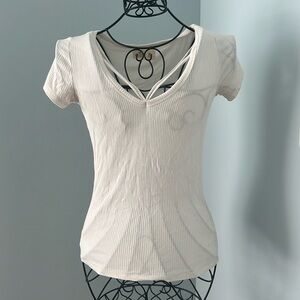 Hollister Cream Short Sleeve Ribbed Top